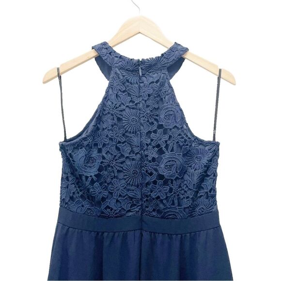 Lulus Lover's Game Navy Blue Lace Halter Neck Skater Dress Women’s Size Medium - Picture 8 of 13